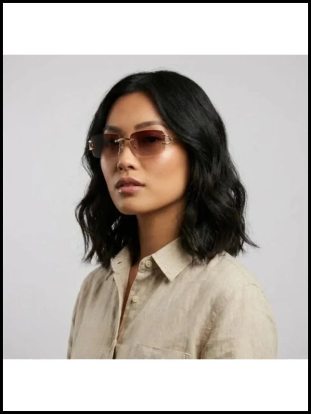 Rimless Rectangle Sunglasses for Men Women UV400 Metal Frame